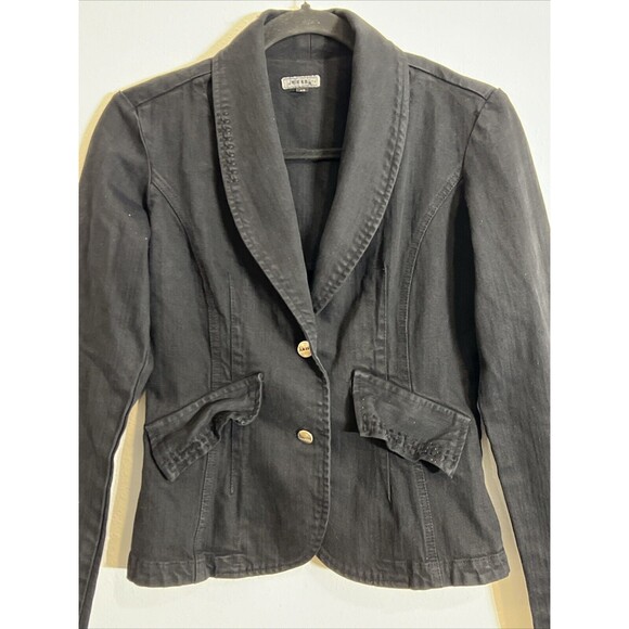 Vtg Blazer Jean Jacket Womens XS Black Denim Double Button Faux Pockets Y2K 90s‎ - Picture 2 of 15